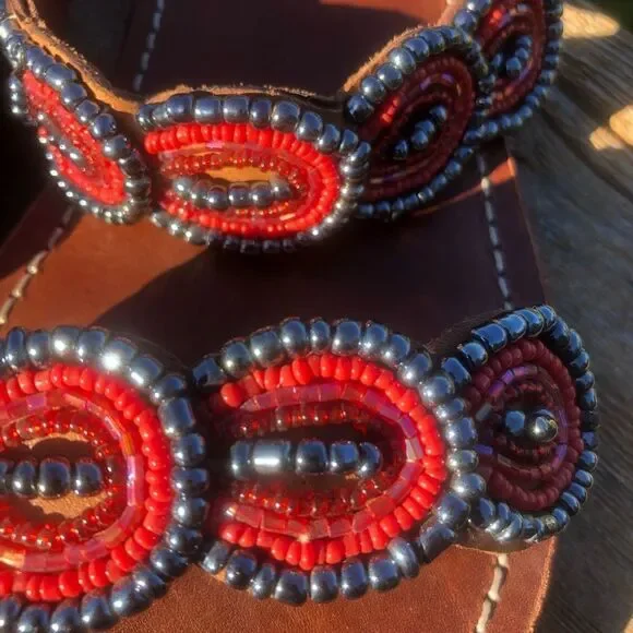 NWOT Debbsie Beads handmade Kenyan beaded leather sandals, size 40, size 9 - Picture 2 of 8